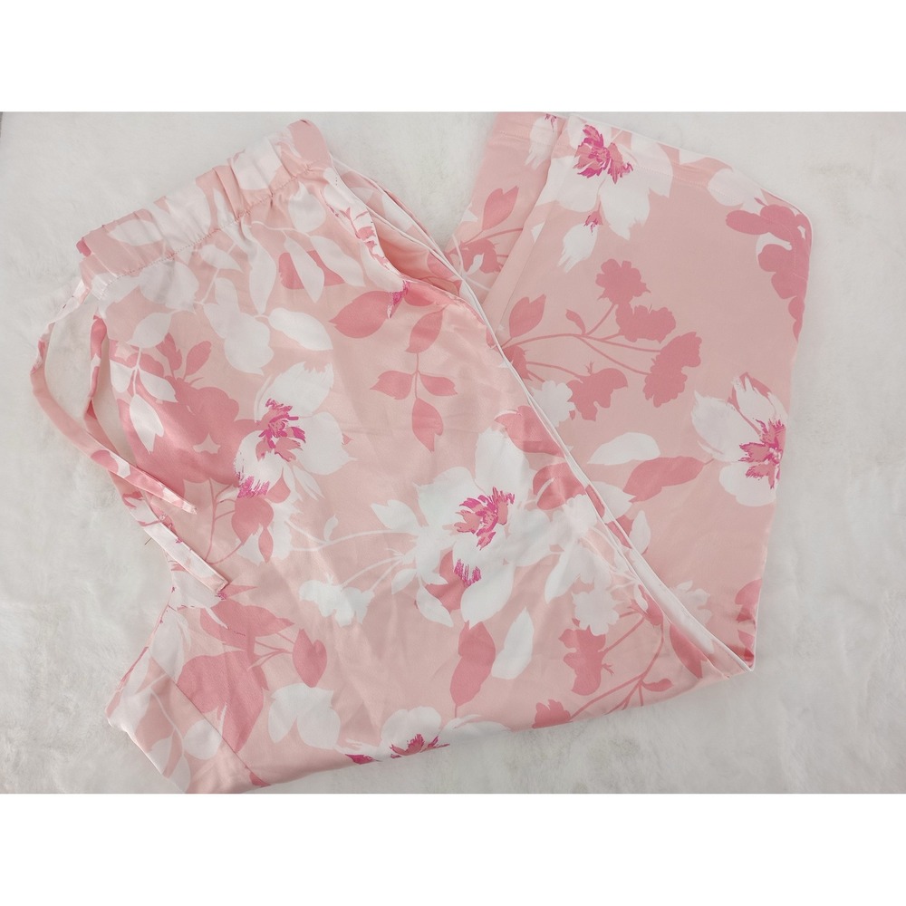 Cabernet Pajama Pants Womens Medium Pink Floral Satin Sleepwear Lounge Bottoms